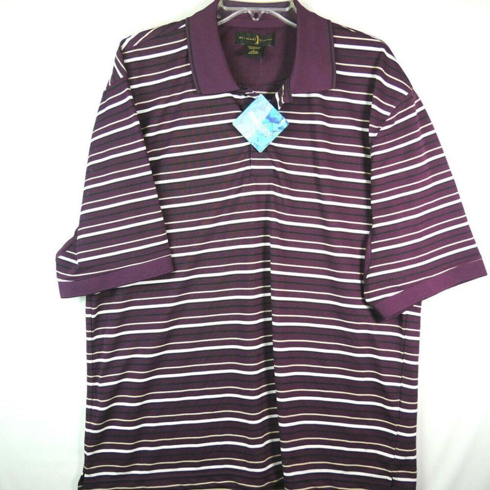 Bermuda Greens Men's Size L Polo Golf Shirt Striped Purple New w Tags